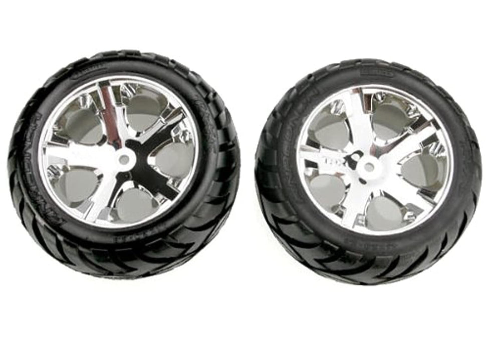 Traxxas 3773 Anaconda Tires Pre-Glued on All Star Chrome Wheels (pair) (electric rear)