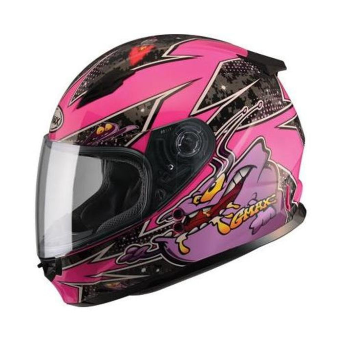 GMAX unisex-adult full-face-helmet-style Helmet (Gm49Y Youth Street Alien) (Pink/Purple, Youth Large)