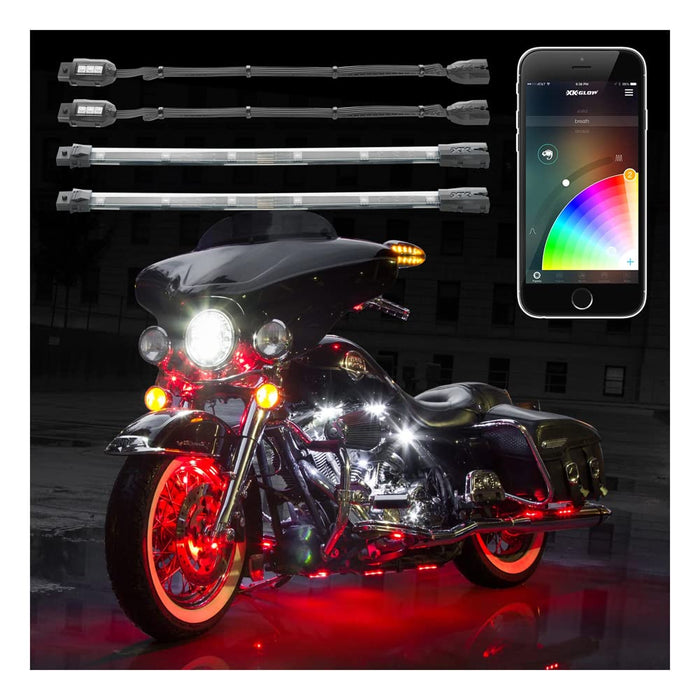 XKGLOW chrome App Control Motorcycle Professional LED Accent Light Kit - 14 Pods / 12 Strips