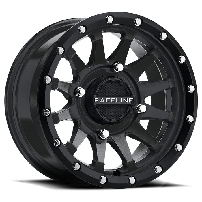 Full Set of Raceline Trophy Simulated Beadlock Wheels (4) Black 14x7 / 4/110 (5+2) +10MM