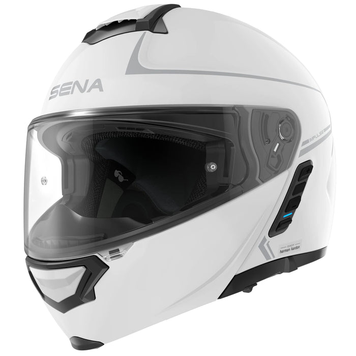 Sena Impulse DOT Flip Up Modular Bluetooth Helmet w/Sound by Harman Kardon Dual Visor Helmet with Integrated Mesh Intercom System / MP3 / Voice Dial (Gloss White, Medium)