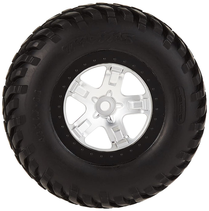 Traxxas 5873X SCT Off-Road Tires Pre-Glued on Satin Chrome Black Beadlock-Style Wheels (pair)