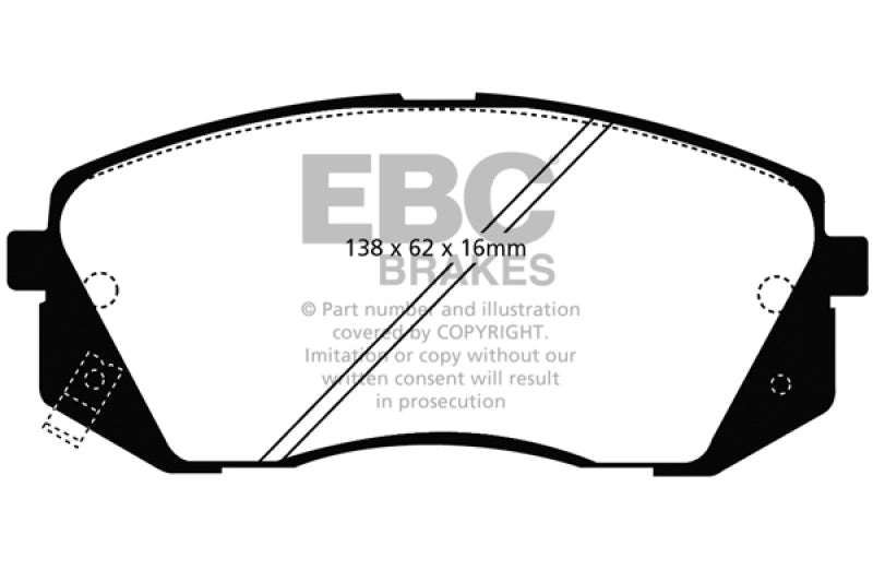 EBC 15+ Hyundai Sonata 1.6 Turbo (Elec Park Brake) Ultimax2 Front Brake Pads UD1826