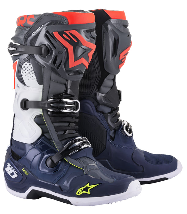 Alpinestars 2010020-9079-8 TECH 10 Boots - Dark Grey/Dark Blue/Red Fluo (Size 8)