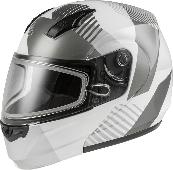 GMAX MD-04S Reserve, Lightweight Modular Helmet for Snow & Motor Sports, Comfortable Full-Face Protection (White/Silver)