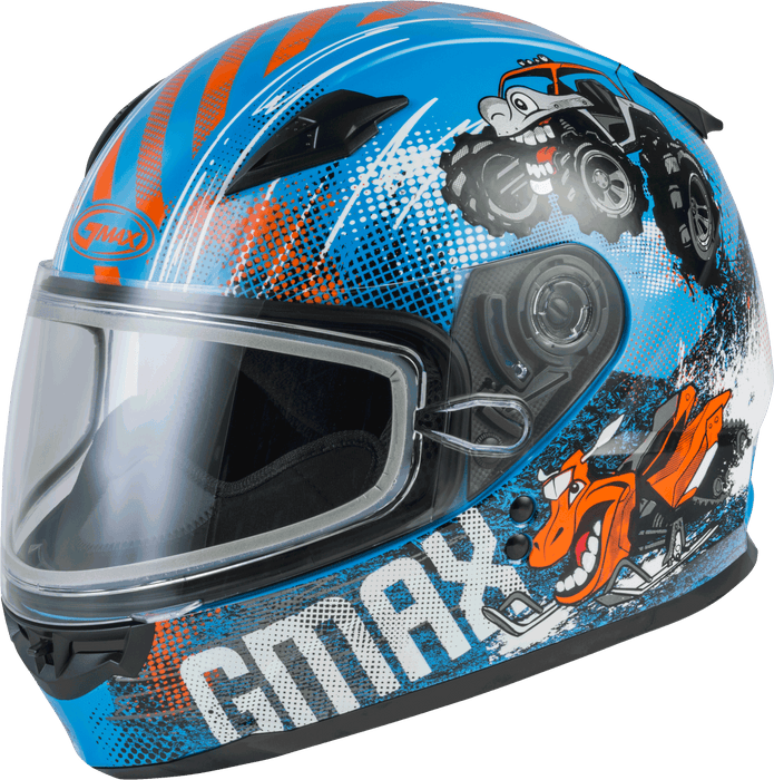 GMAX GM-49Y Cold Weather, Youth Full-Face Helmet, DOT Approved for Snow & Motor Sports (Blue/Orange/Grey)