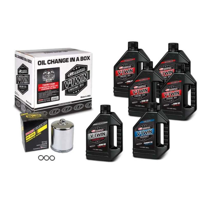Maxima 90-119016PC V-Twin Oil Change Kit Synthetic With Chrome Filter, Twin Cam
