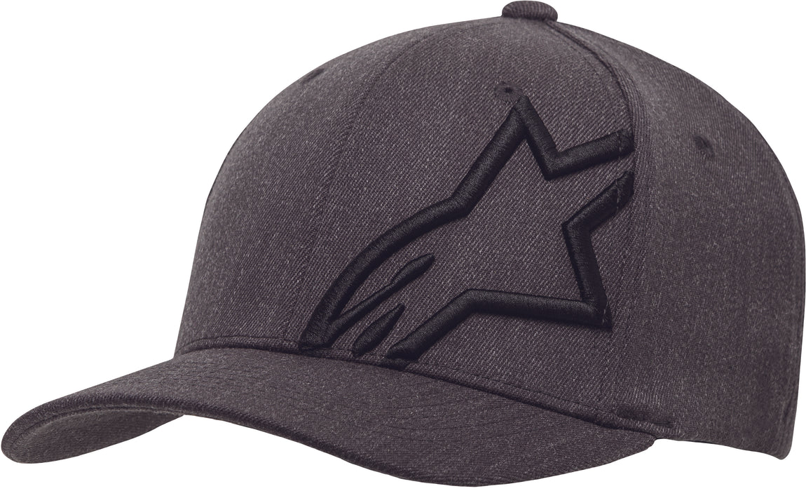 ALPINESTARS Men's Curved Bill Structured Crown Flex Back 3D Embroidered Logo Flexfit Hat, Corp Shift 2 Dark Heather Gray/Black, L/XL