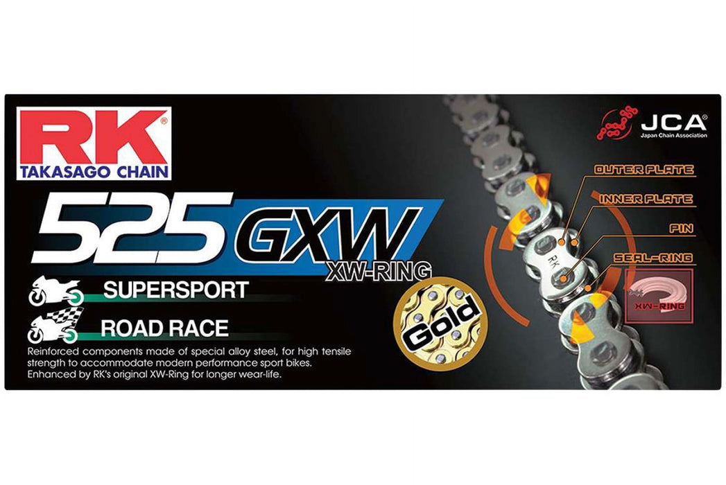 RK Racing Chain GB525GXW-120 120-Links Gold XW-Ring Chain with Connecting L