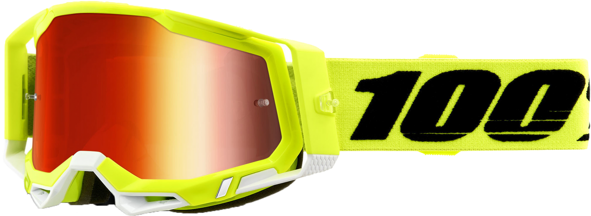 100% Racecraft 2 Mountain Bike & Motocross Goggles - MX and MTB Racing Protective Eyewear (Yellow - Mirror Red Lens)