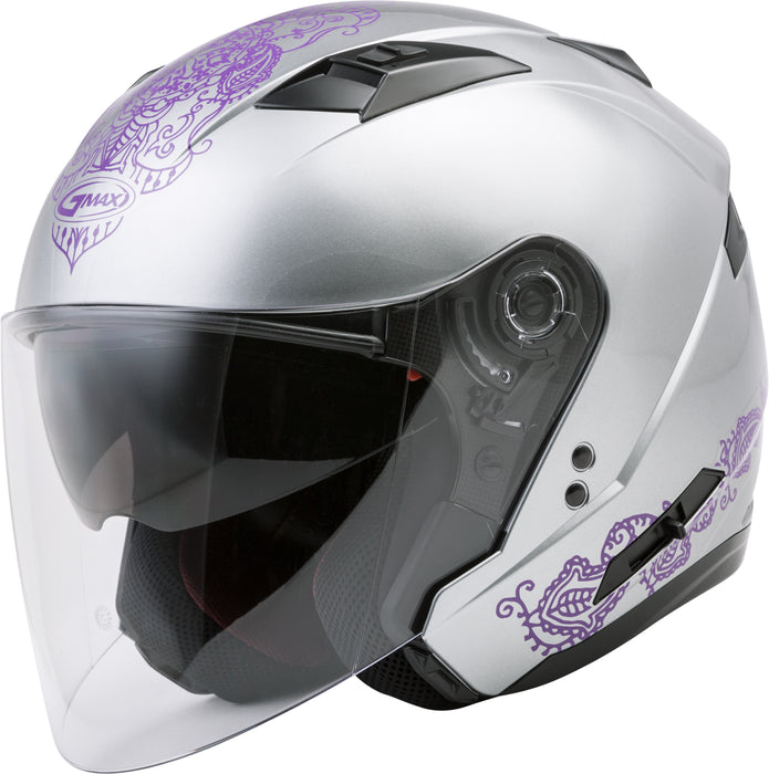 GMAX OF-77 Adult Eternal Open-Face Motorcycle Helmet - Silver/Violet/X-Large