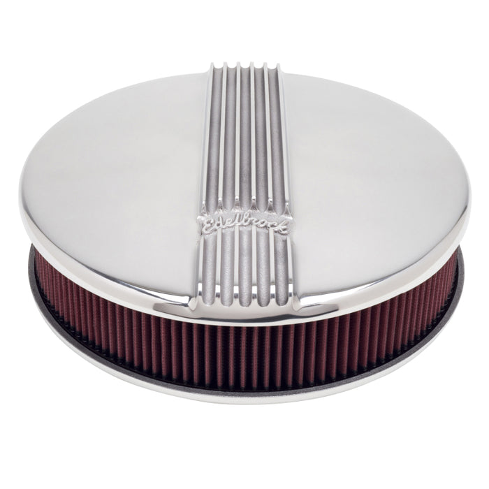 Edelbrock Air Cleaner Classic Series Round Aluminum Top Cloth Element 14In Dia X 3 9In Polished 4117