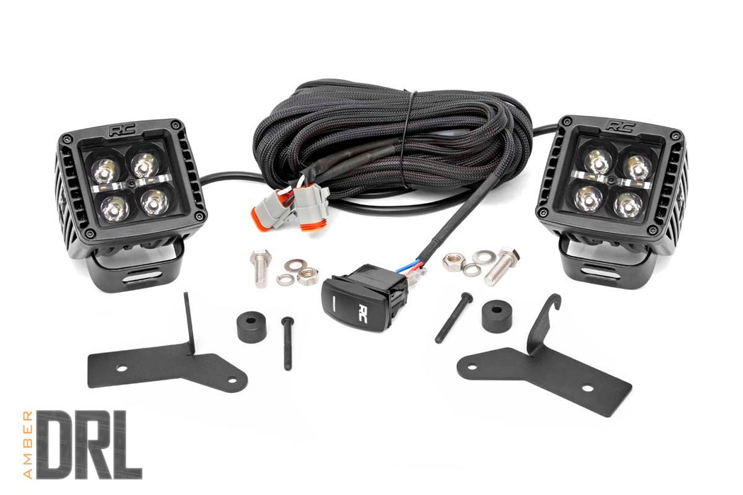 Rough Country Jeep 2-Inch Led Lower Windshield Kit (18-21 Wrangler Jl, 20-21 Gladiator Jt Black-Series W/ Amber Drl) 70052DRLA