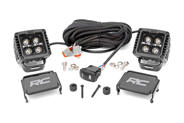 Rough Country Fits Jeep 2-Inch Led Cube Easy-Mount Kit Black Series W/ Amber Drl (18-21 Wrangler Jl 20-21 Gladiator) 70060