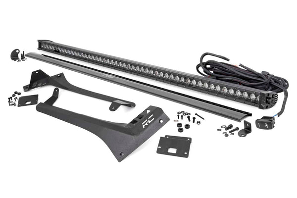 Rough Country Fits Jeep 50-Inch Straight Led Light Bar Upper Windshield Kit W/ Single-Row Black Series Led White Drl (20-22 Gladiator Jt, 18-22 Wrangler Jl) 70066