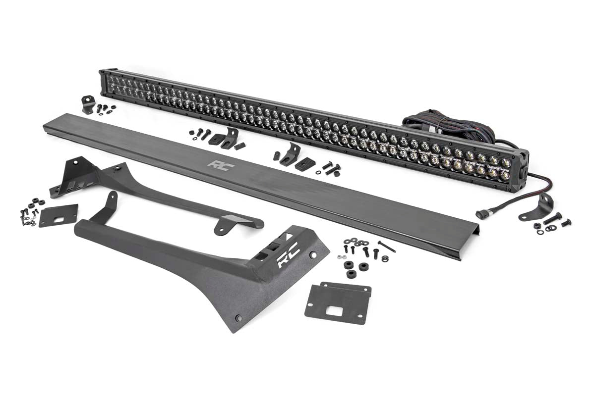 Rough Country Fits Jeep 50-Inch Straight Led Light Bar Upper Windshield Kit W/ Dual-Row Black Series Led White Drl (20-22 Gladiator Jt, 18-22 Wrangler Jl) 70067