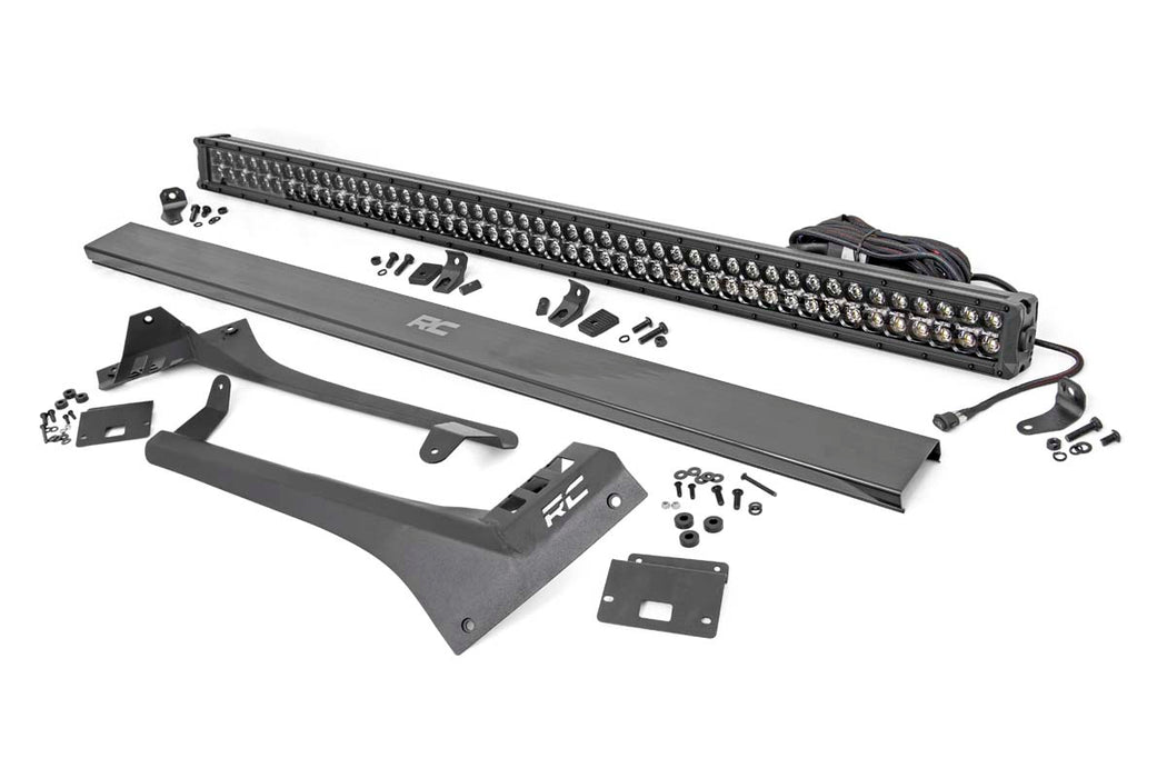 Rough Country Jeep 50-Inch Straight Led Light Bar Upper Windshield Kit W/ Dual-Row Black Series Led White Drl (20-22 Gladiator Jt, 18-22 Wrangler Jl) 70067