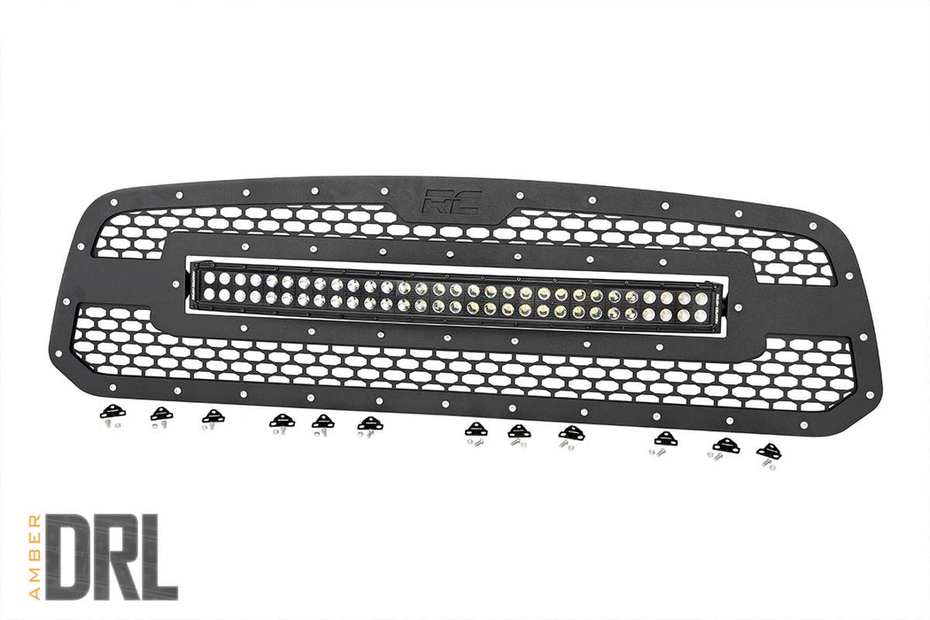 Rough Country Mesh Grille 30" Dual Row Led Black Amber Drl Ram 1500 (13-18 & Classic) 70199BDA