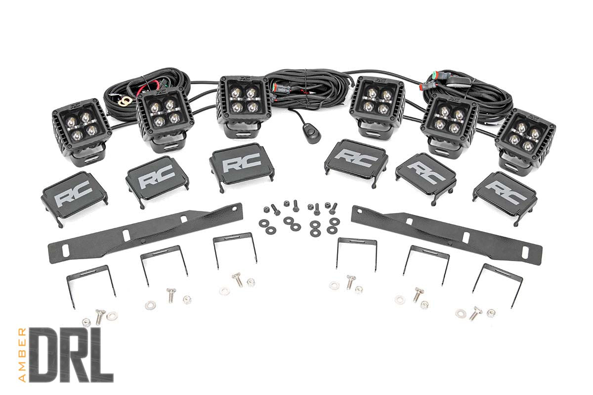 Rough Country Led Light Kit Fog Mount Triple 2" Black Pair Amber Drl Fits Ford Raptor (17-20) 70700DRLA