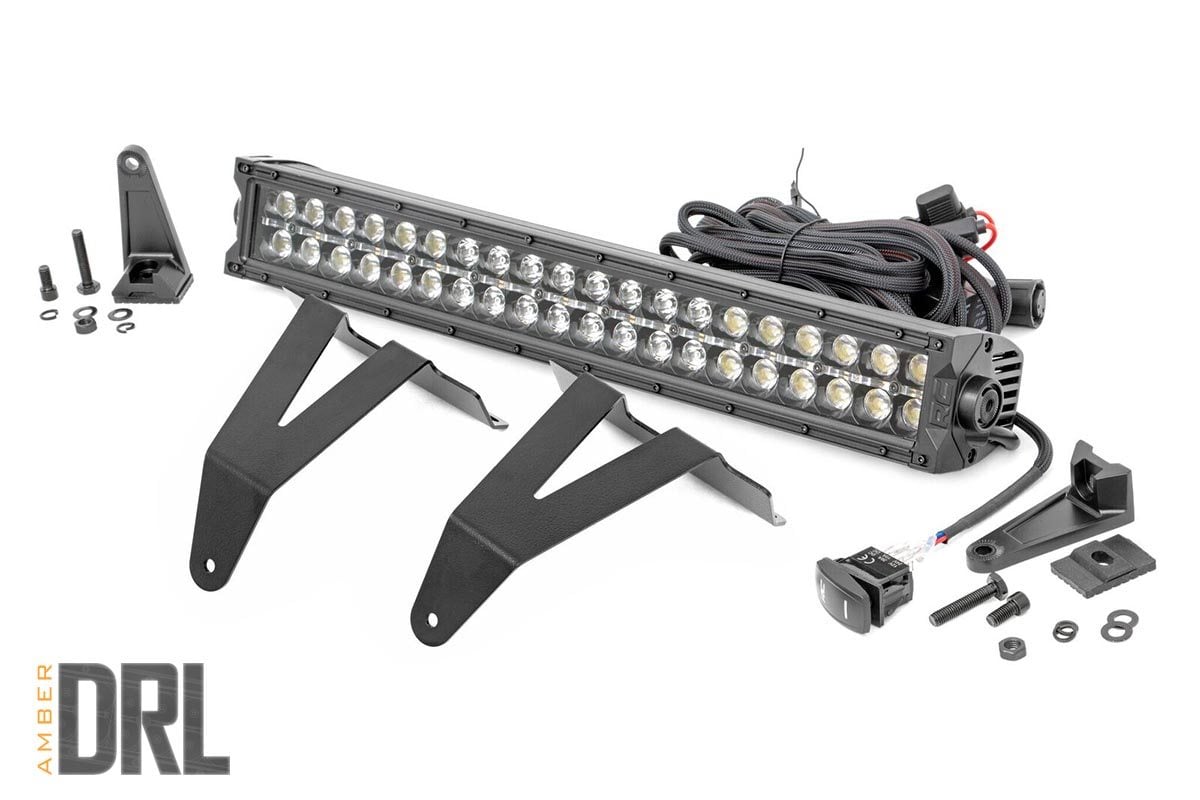 Rough Country Led Light Kit Bumper Mount 20" Black Dual Rowamber Drl Fits RAM 1500 (19-23) 70779DRLA