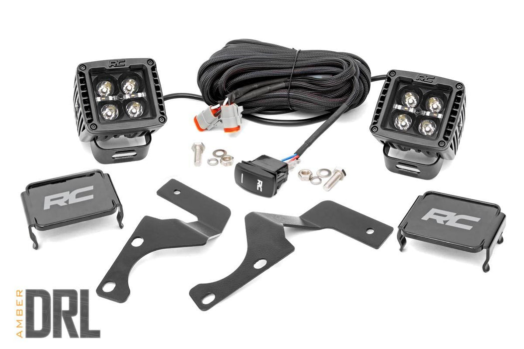 Rough Country LED Light Kit Ditch Mount 2" Black Pair Amber DRL Toyota 4Runner (10-23)