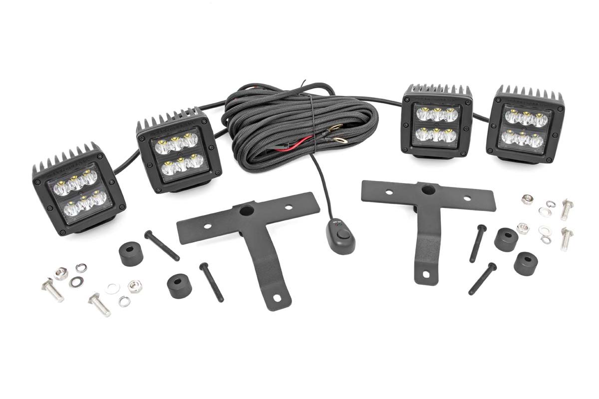 Rough Country Fits Jeep Quad Led Light Pod Kit Black Series (18-21 Jl 20-21 Gladiator) 70822