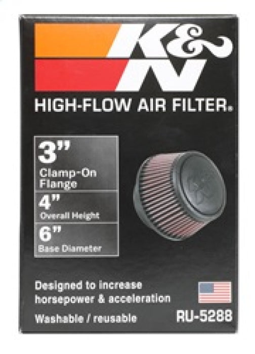 K&N Universal Clamp-On Air Filter: High Performance, Premium, Washable, Replacement Engine Filter: Flange Diameter: 3 In, Filter Height: 3 In, Flange Length: 1 In, Shape: Round Tapered, RU-5288
