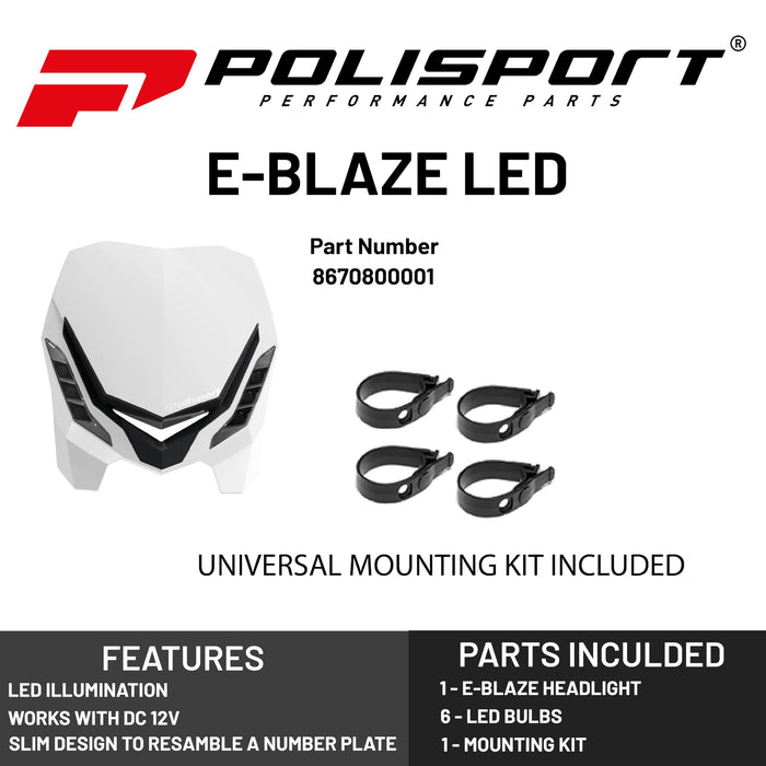 Polisport E-Blaze Motorcycle Headlight - Slim LED Design, Adjustable Lights, Customizable, Glossy & Carbon Fiber (Black) (White)