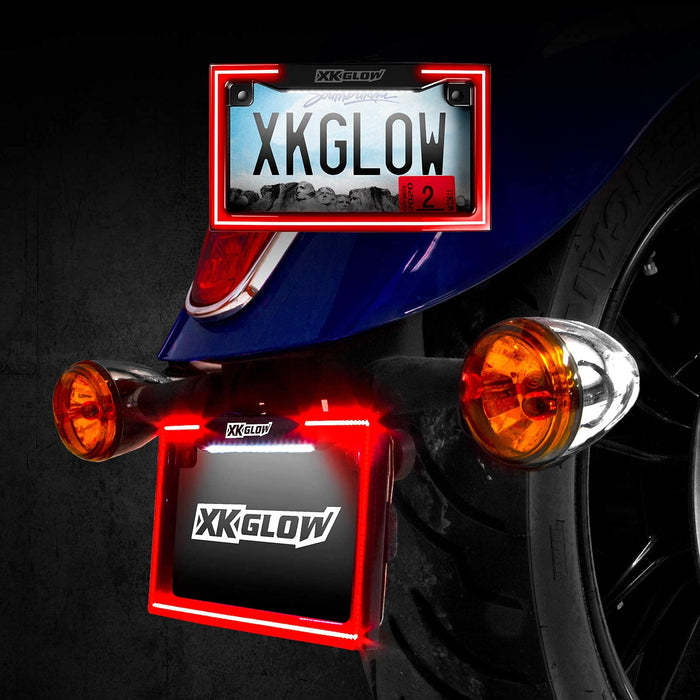 XKGLOW-XK034018 Motorcycle LED License Plate Frame with Running Turn and Brake - BLACK