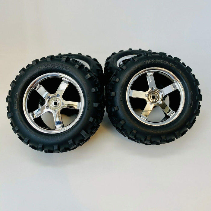 Traxxas 4973R 3.8" Geo Tires On Hurricane Chrome Wheels T-Maxx 3.3