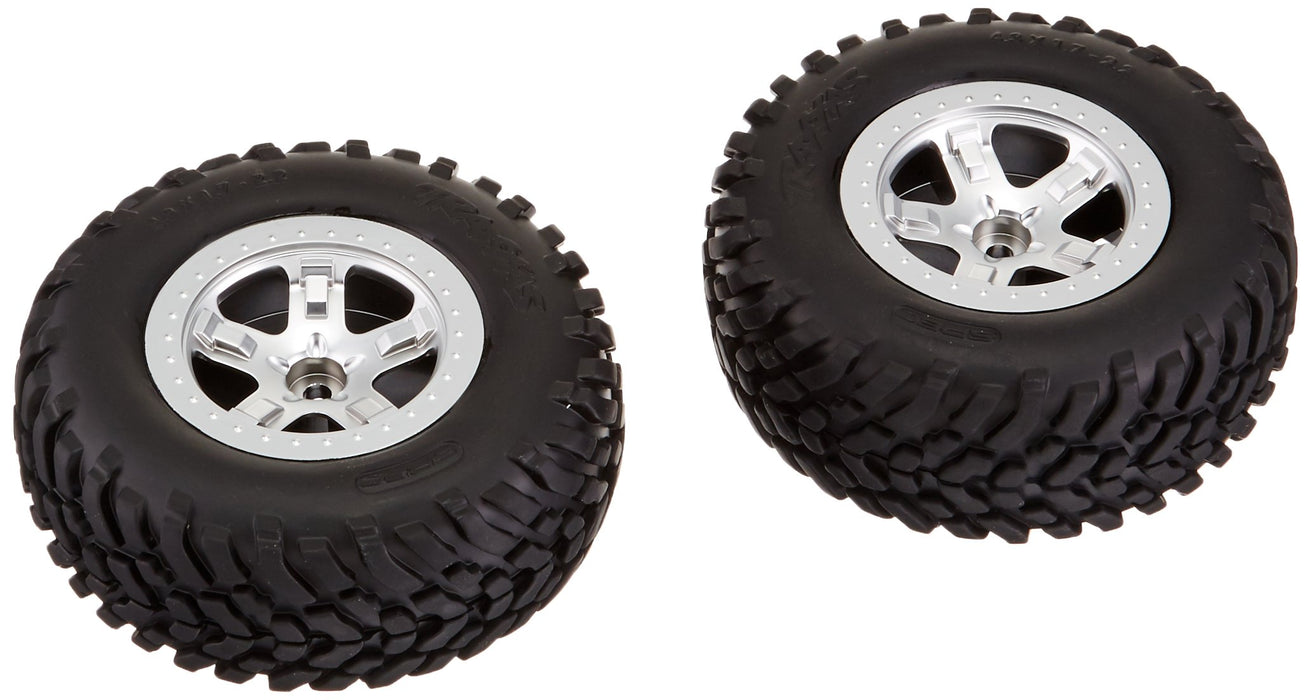 Traxxas Sct Off-Road Racing Tires On Pre-Glued On Sct Satin Chrome, Beadlock-Style Wheels 5875