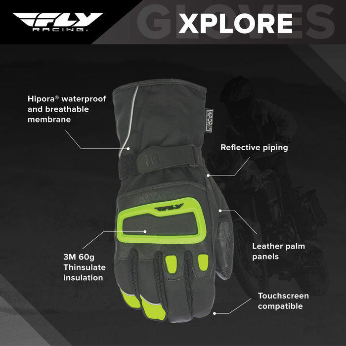 Fly Racing Xplore Gloves, Breathable, Waterproof, Touchscreen-Compatible Motorcycle Gloves (Black/Hi-Vis Xs, X-Small) #5884 476-2065~1
