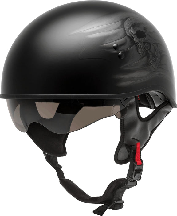 GMAX HH-65 Naked Motorcycle Street Half Helmet (Ritual Matte Black/Silver, Small)