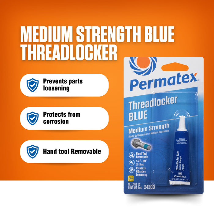 Permatex 24200 Medium Strength Threadlocker Blue, 6 ml