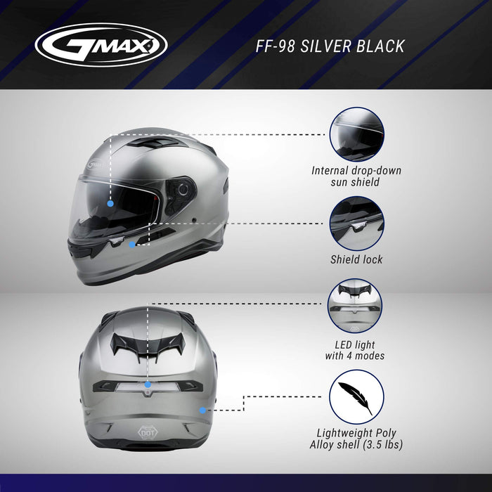 GMAX FF-98 DOT Approved Full Face Motorcycle Helmet for Men and Women