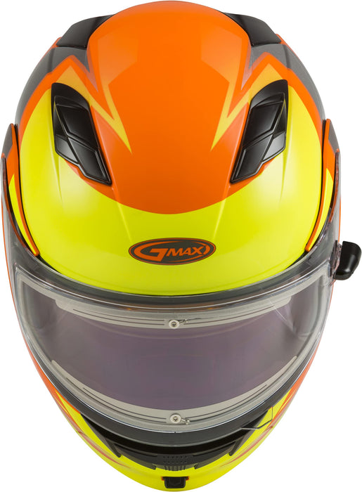 GMAX MD-01S Descendant, DOT Approved Modular Helmet, Dual Lens Shield for Snow & Motor Sports, (NEON Orange/HI-VIS, Large)