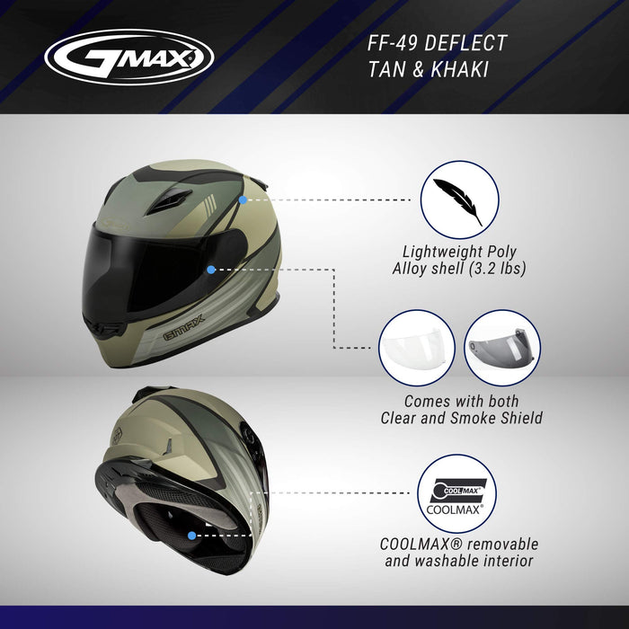 GMAX FF-49 Deflect DOT Approved Full Face Motorcycle Helmet for Men and Women