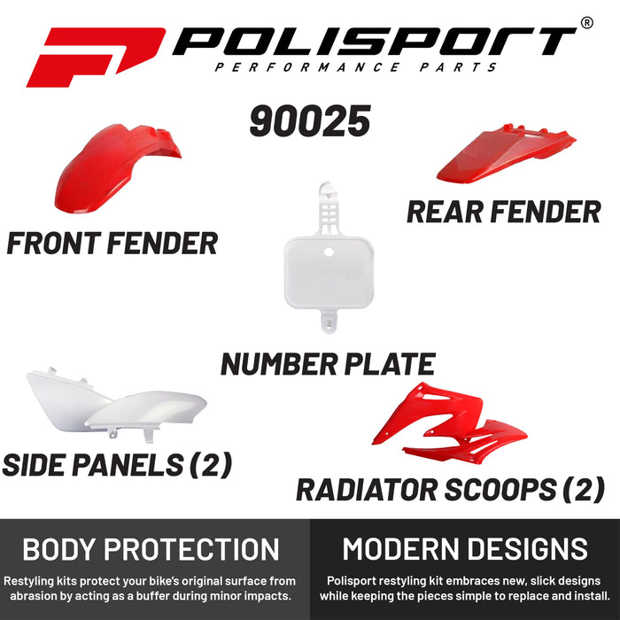 Polisport Full Plastic Kit for Honda CRF50F(04-24) OEM Quality Restyling Kit with Superior Fit, Flexibility, and Durability (Red/White)