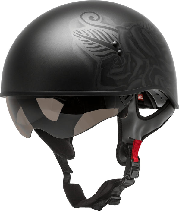 GMAX HH-65 Naked Motorcycle Street Half Helmet (Devotion Matte Black/Silver, X-Small)