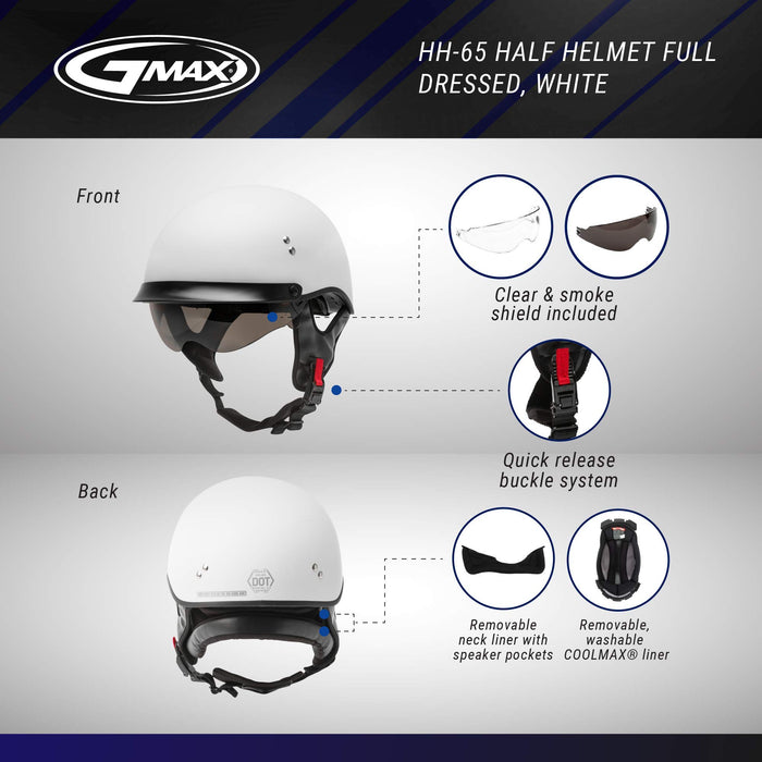 GMAX HH-65 Naked DOT Approved Half Helmet for Motorcycle, Moped, Scooter and More