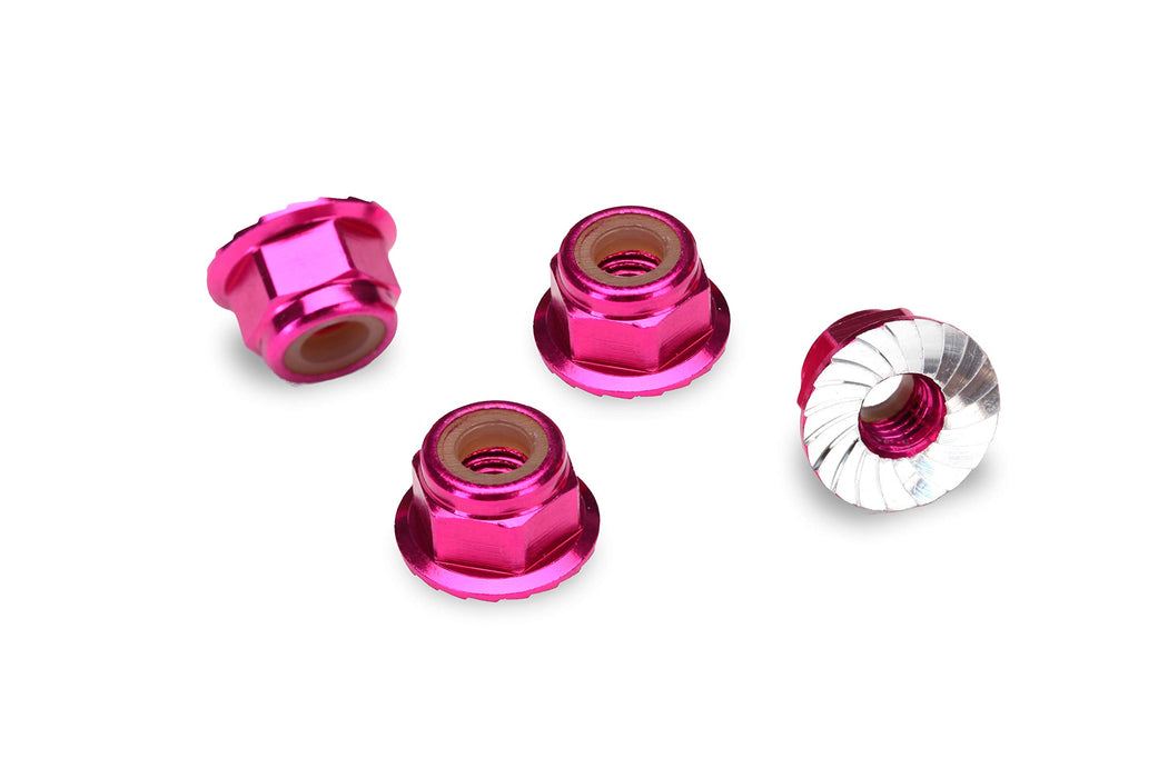 Traxxas 1747P-Anodized Aluminum Flanged & Serrated Lock Nuts (Set of 4) Pink