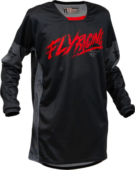 Fly Racing 2023 Kinetic Youth Khaos Jersey (Black/Red/Grey, Youth Large)