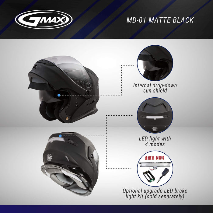 GMAX MD-01, DOT Approved Modular Helmet for Motorcycles, Scooters, Mopeds and More (Matte Black, X-Large)