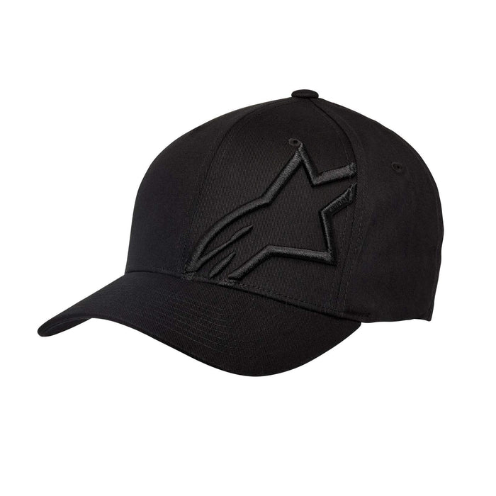 ALPINESTARS Men's Curved Bill Structured Crown Flex Back 3D Embroidered Logo Flexfit Hat, Corp Shift 2 Black/White, S/M