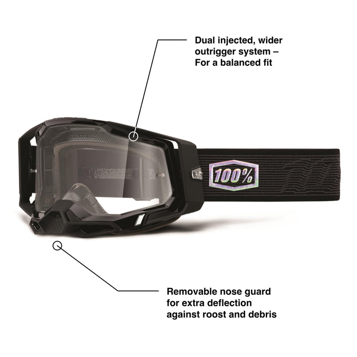 100% Racecraft 2 Mountain Bike & Motocross Goggles - MX and MTB Racing Protective Eyewear (Topo - Clear Lens)