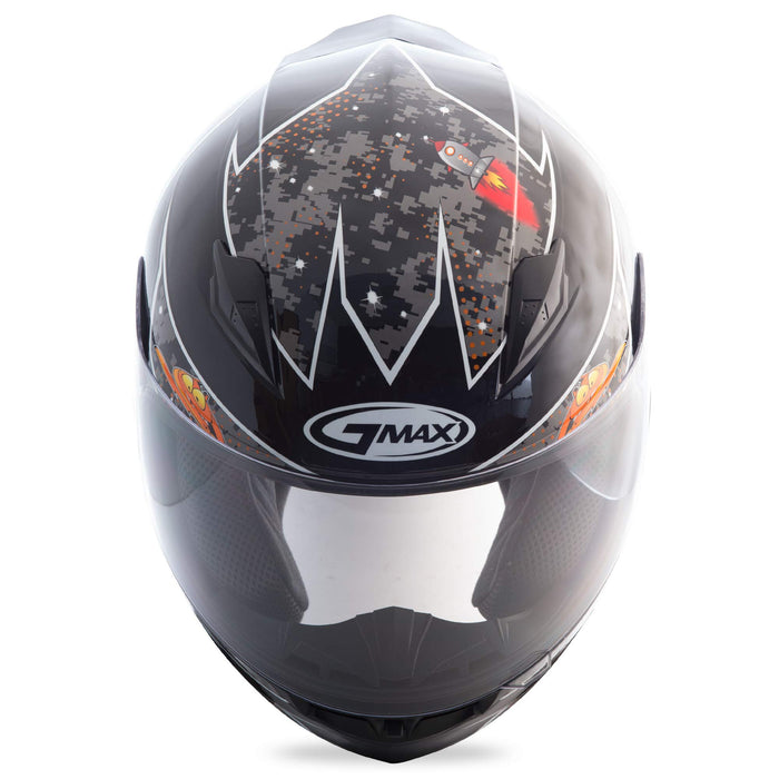 GMAX unisex-adult full-face-helmet-style Helmet (Gm49Y Youth Street Alien) (Black/Orange, Youth Medium)