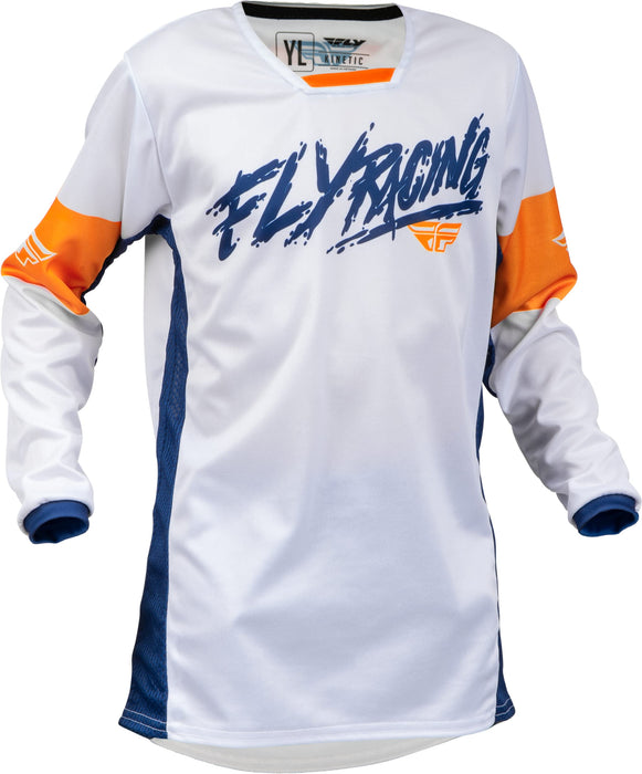 Fly Racing 2023 Kinetic Youth Khaos Jersey (White/Navy/Orange, Youth Large)