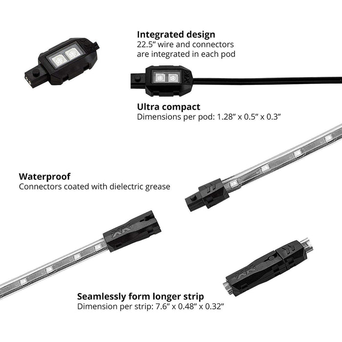 XK Glow Single Color XKGLOW LED Accent Light Motorcycle Kit Red 8xPod + 2x8InStrips XK034001-R