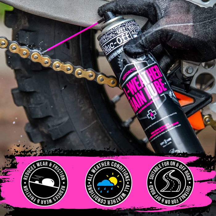 Muc Off All-Weather Motorcycle Chain Lube, 400 Milliliters - Premium Motorbike Chain Lubricant Spray - Formulated for All Weather Conditions