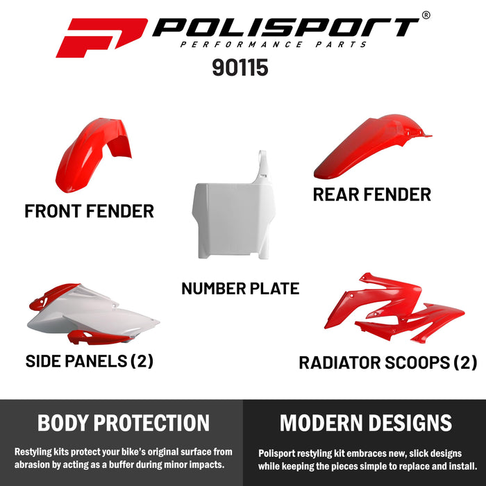 Polisport Full Plastic Kit for Honda CRF250R (2006-2007) OEM Quality Restyling Kit with Superior Fit, Flexibility, and Durability (Red/White)